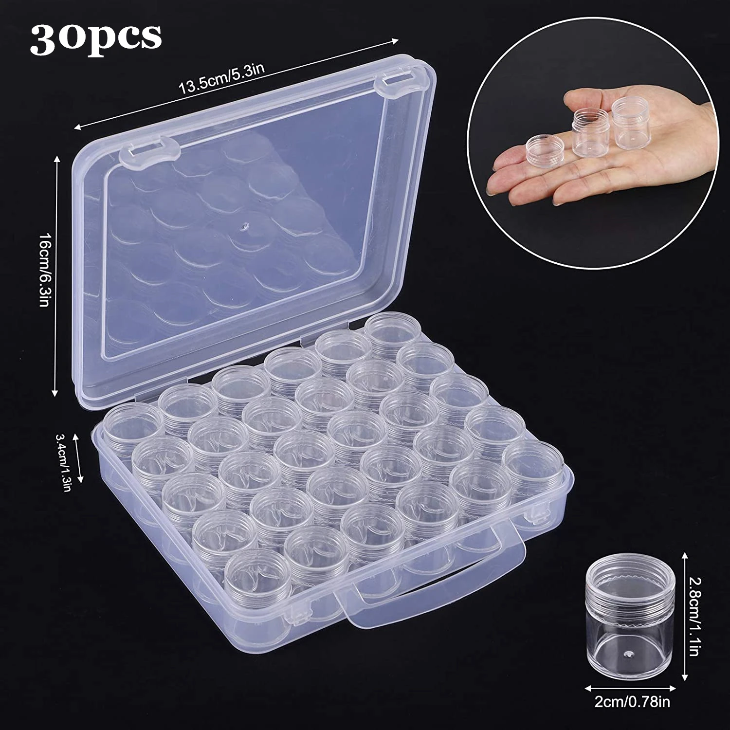1 Set mit 30 Transparenten Runden Aufbewahrungsflaschen, Strass-Mosaik-Kunst, DIY-Perlen-Dekoration, Nagelkunst, Diamant-Malerei-Basteleien