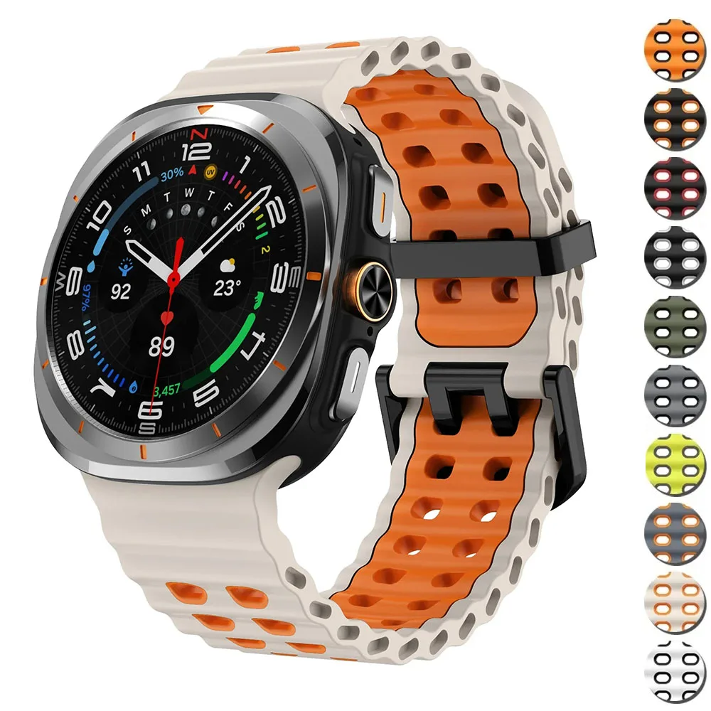 سوار متوافق مع حزام ساعة Samsung Galaxy Ultra 47 ملم بإبزيم مزدوج من السيليكون لهاتف Samsung Galaxy Ultra