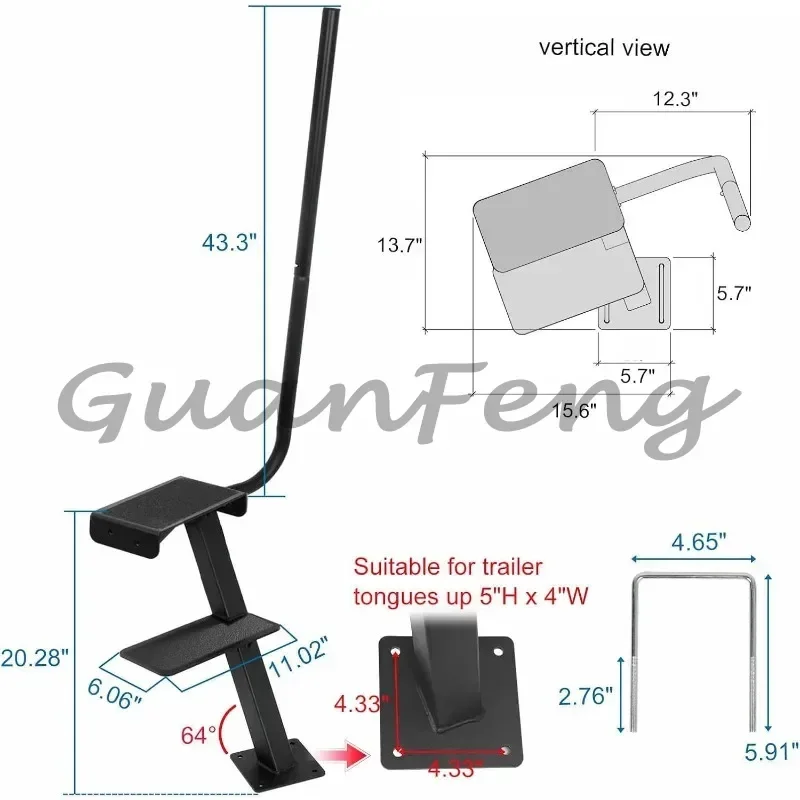 Universal Boat Trailer Step with Anti-Slip Surface & Grab Handle for Deep V Boat Boarding