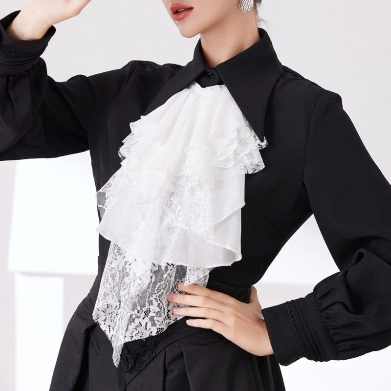 Multi Layered Lace Ruffled Fake Collar Detachable Decorative Collar Shirt Dress Party Neck Accessories