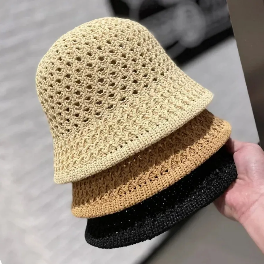 Bucket Hat Women Outdoor Hollow Hat Hand Woven Summer Hats Collapsible Dome Bucket Hat Beach Caps Simplicity Soft Gorras