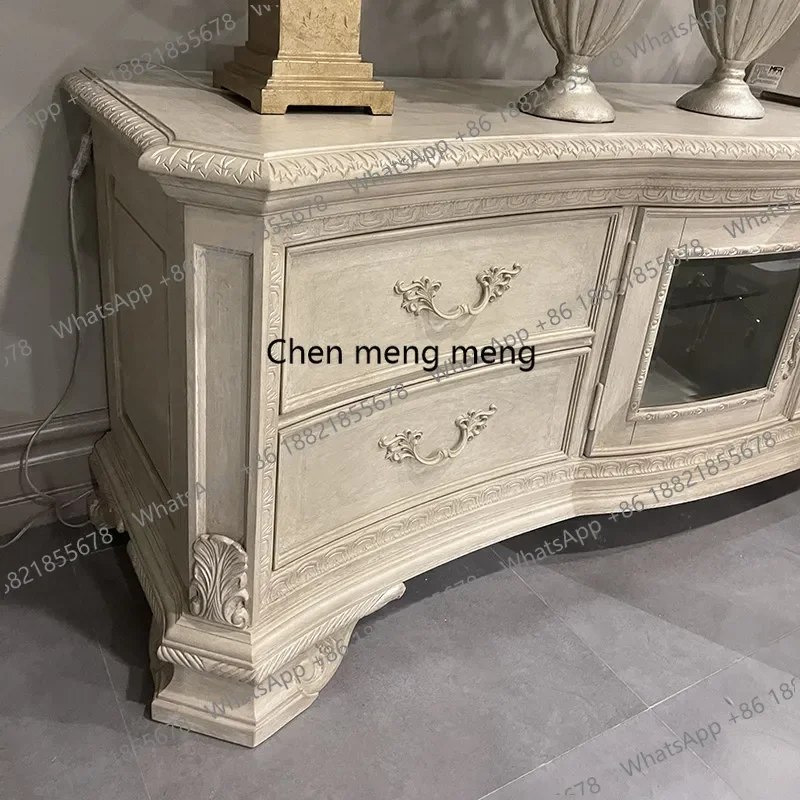 

Горячая распродажа: Тумба под телевизор из массива дерева в стиле американского арт-ревивала, европейский ретро-дизайн, роскошный резной шкаф для гостиной