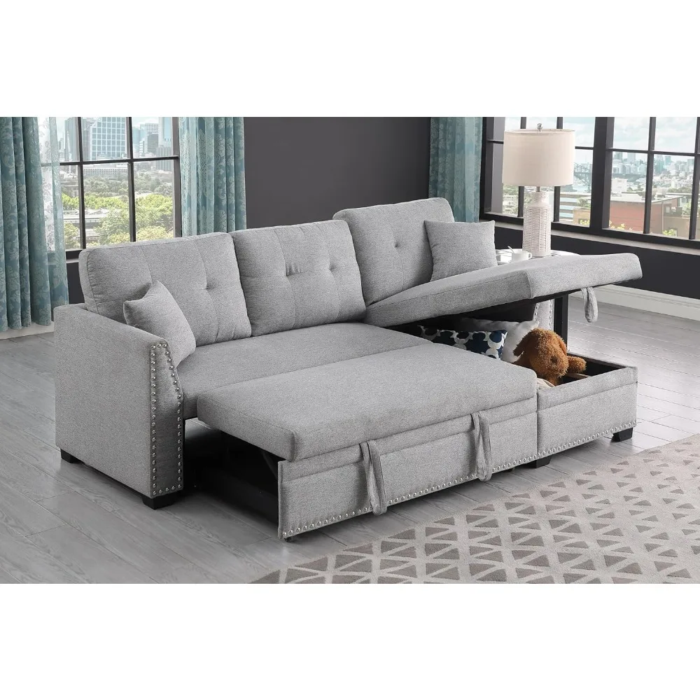 

Sofa Bed Sleeper Pull Out 2 in 1 Sectional Sofa Couches with Storage and Pillows, Sectional Couches for Apartment Living Room