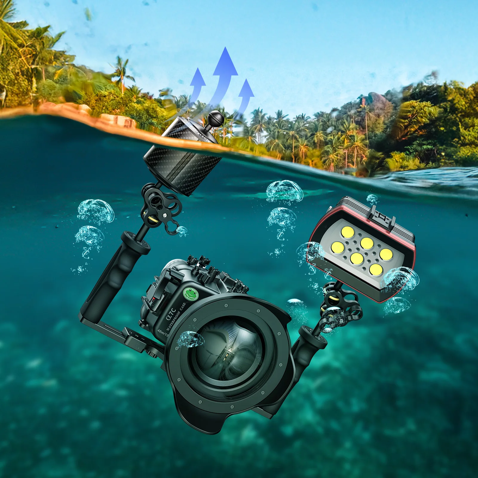 Seafrogs 80mm 5 polegada 247g flutuabilidade de fibra carbono braço aquático para câmera braço flutuante câmera de mergulho bandeja de mergulho subaquático