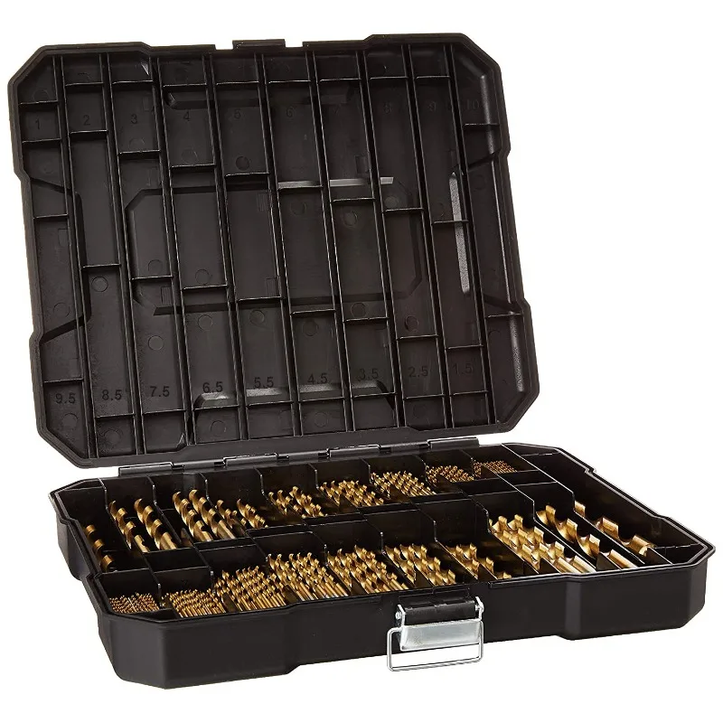 

230 Pieces Titanium Twist Drill Bit Set, 135° Tip High Speed Steel, Size from 1mm up to 10mm, Ideal Drilling in Wood/Cast