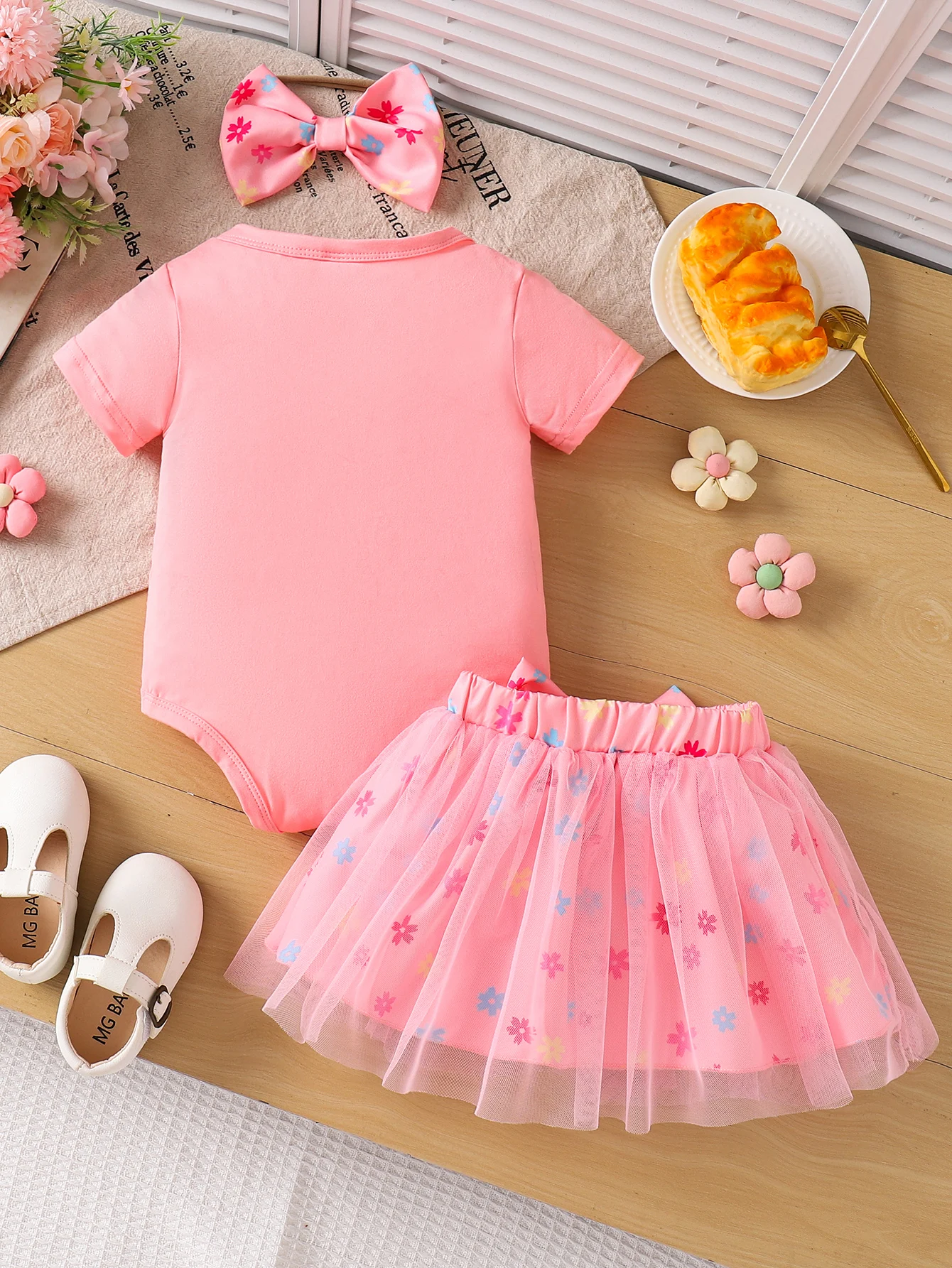 Children Eden 0-3yrs old Newborn Baby Daddy's Little Girl Short Sleeve Romper Floral Skirt Headband 3pcs Outfits Sets Casual Inf