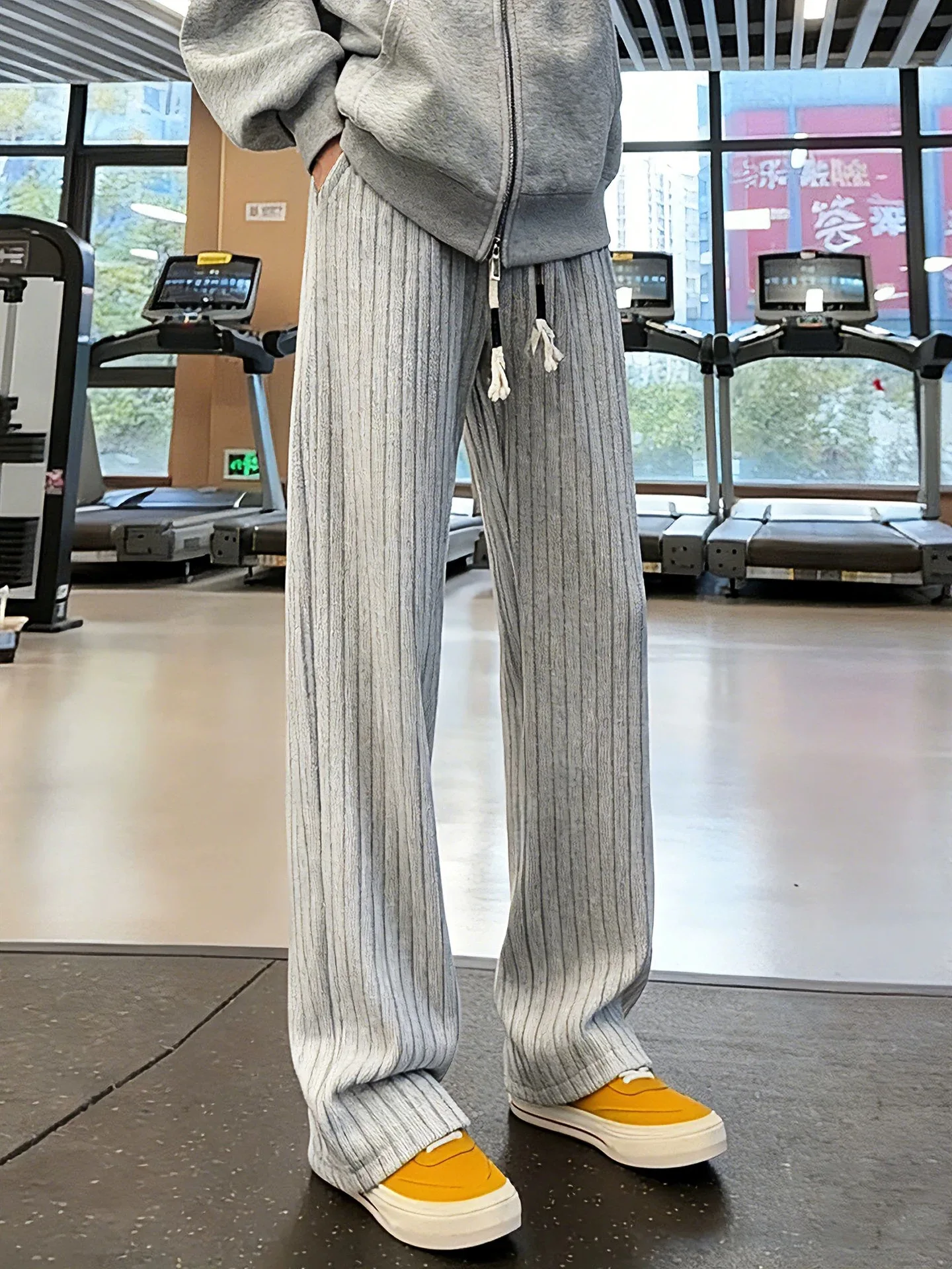 

ay Knitted Fitn Pants Men's Winter Thiened Fce Casual Trousers Straight Leg Stripe Pattern Leisure Sportswear