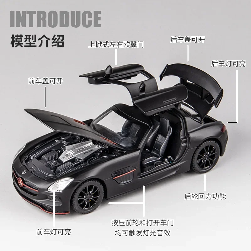 مرسيدس بنز SLS-Diecast نموذج سيارة سبيكة معدنية ، محاكاة عالية ، صوت وإضاءة ، سحب للخلف ، جمع ، هدايا لعبة للأطفال ، F390