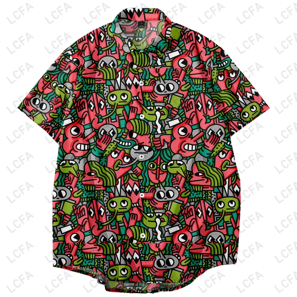 

Animated Doodle 3d Men Camisa Hawaii Shirt Graffiti Masculina Casual Social Cufflinks Short Sleeve Blouse Street Men's For Kid