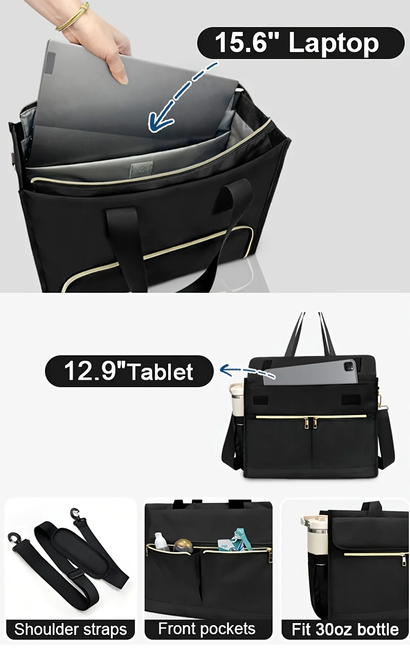 Oxford-Lunch-Tasche für Damen, Laptopfach, große isolierte Tragetasche mit Seitentaschen für Krankenschwestern, Lehrer, Outdoor-Aktivitäten – Detail 4