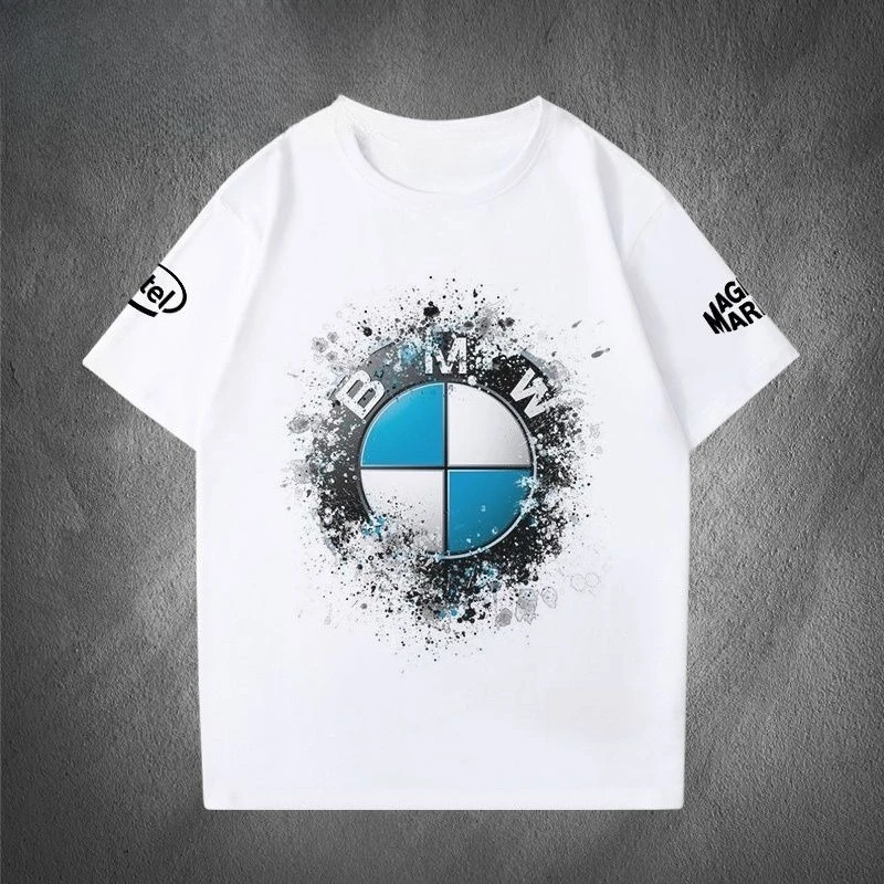 

BMW Racing Мужская и женская футболка из чистого хлопка для пар с короткими рукавами, летняя тяжелая локомотивная мотоциклетная рубашка для бездорожья в культурном стиле
