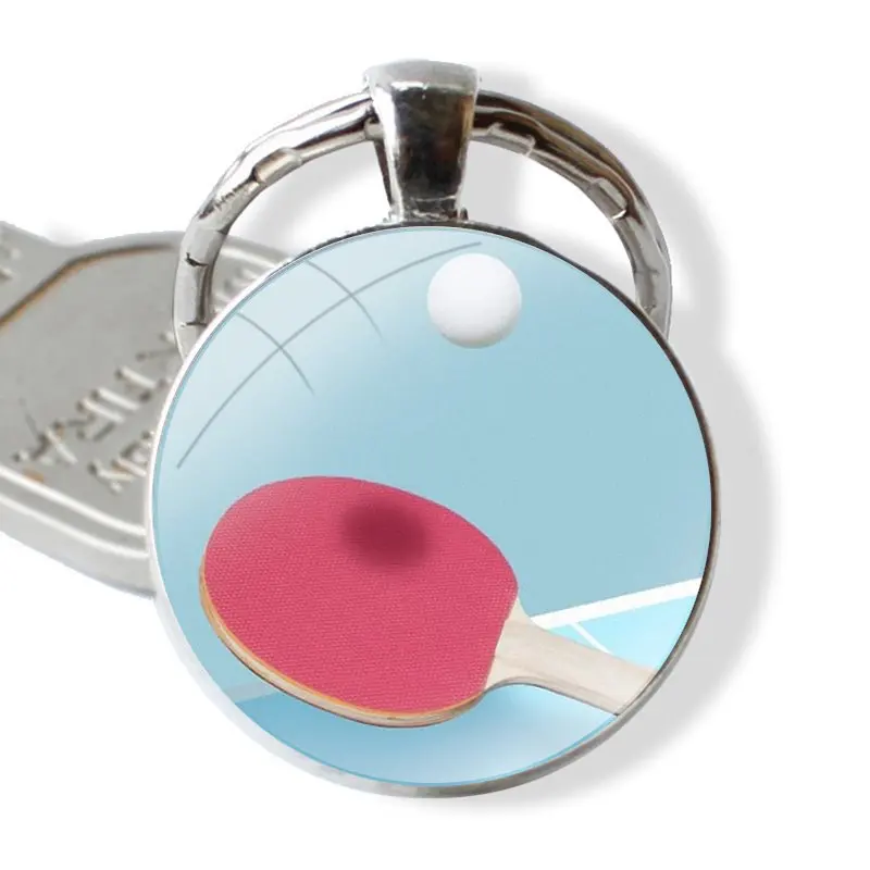 table tennis ball sport Glass Metal Pendant Key Chain Classic Men Women Key Ring Accessories Jewelry Gifts