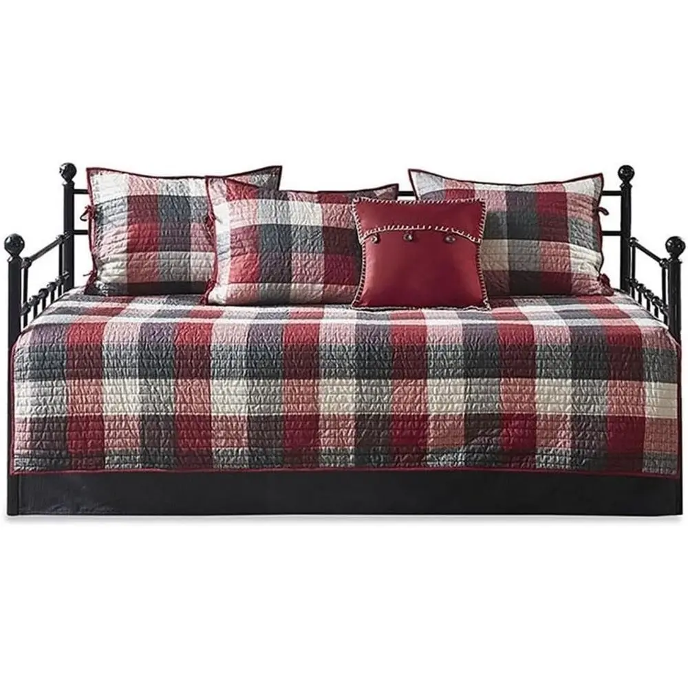 

Red Herringbone Pattern Reversible Daybed Cover Set