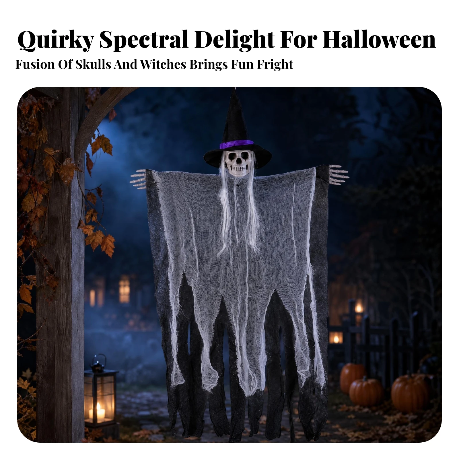 Tattered Witch Wall Hanging Hanging Witch Skeleton Decoration Ragged Robe Easy to Hang Violet Band