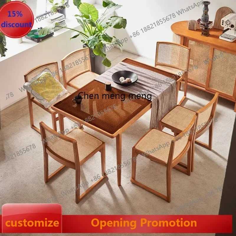 Rattan dining table household simple dining chair creative stackable back chair restaurant dining table and chair combination