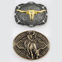 Alloy Belt Buckle Western Denim Vintage Cowhead Horn Pattern Wild Men and Women 3.8 Needle Buckle Letter Ethnic Style