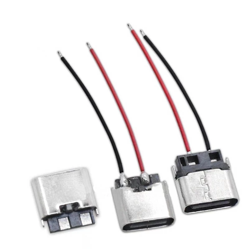 100PCS Micro USB JACK 3.1 Type-C 2Pin 2P Welding Wire Female Connector Straight For Mobile Phone Charging Port Charging Socket