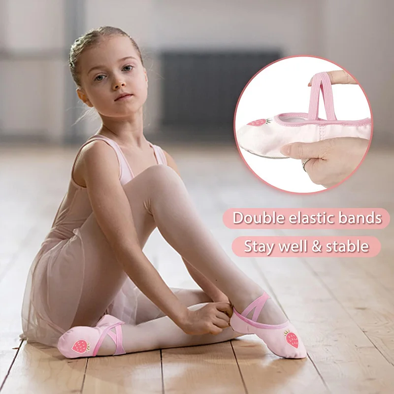 Girls Dance Gymnastics Satin Dance Shoes Ballet Slipper Flats Split Leather Sole with Elastic Bands(Toddler/Little Kid/Big Kid)