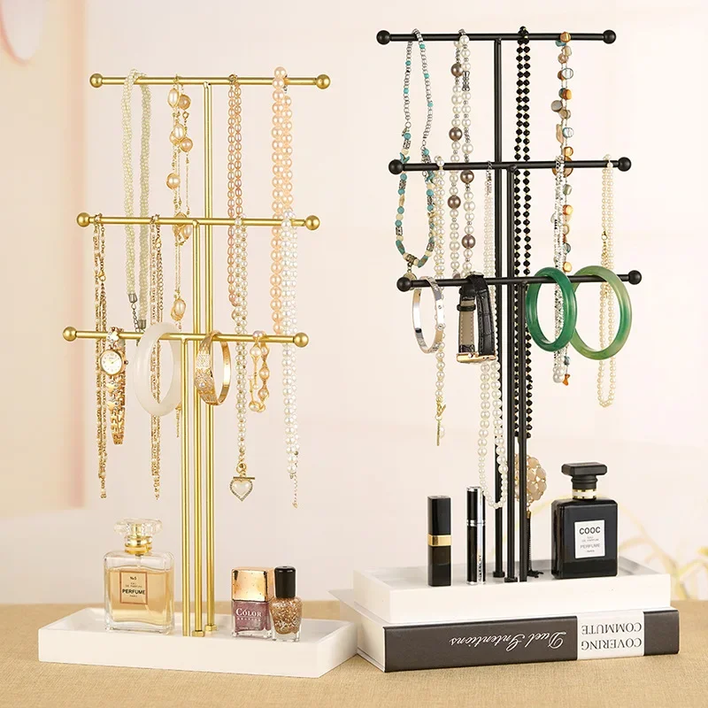 Jewelry Organizer Stand Necklace Holder Organizer, 3-Tier Earrings Organizer Bracelet Storage Display & Velvet Ring Tray