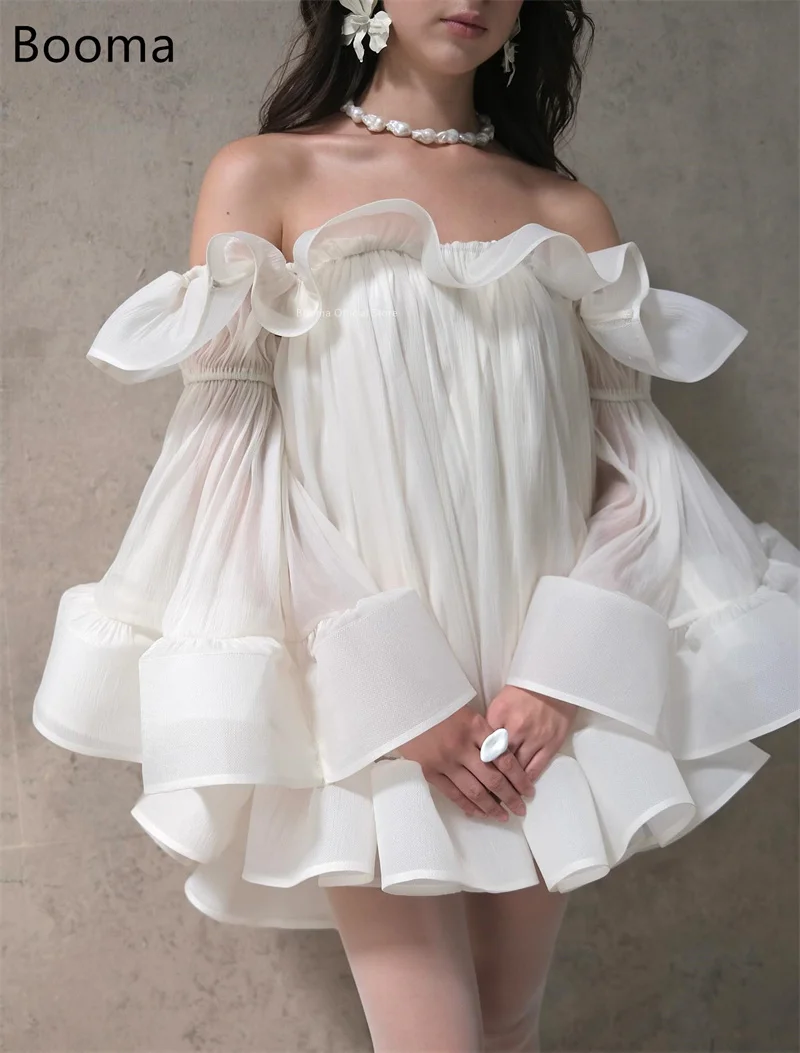 

Booma A-Line Off The Shoulder Simple Wedding Dresses Knee-Length Pleat Elegant Brides Gown Custom Made 2025