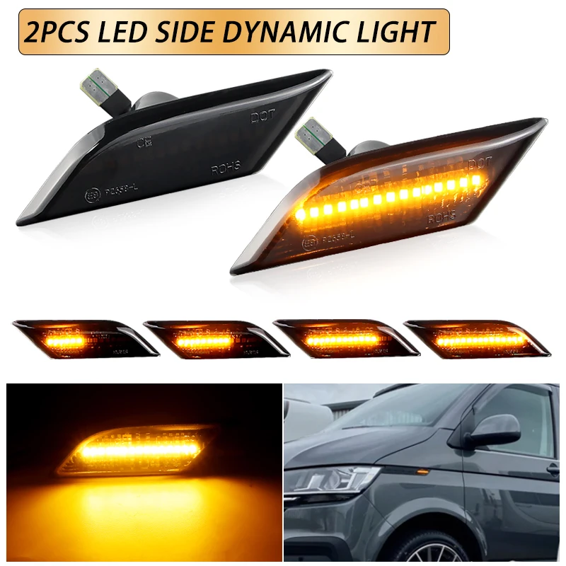 2PCS For VW Transporter T6.1 Facelift 2020-Up LED Side Marker Lamps Turn Signal Lights Plug&Play Error Free Waterproof