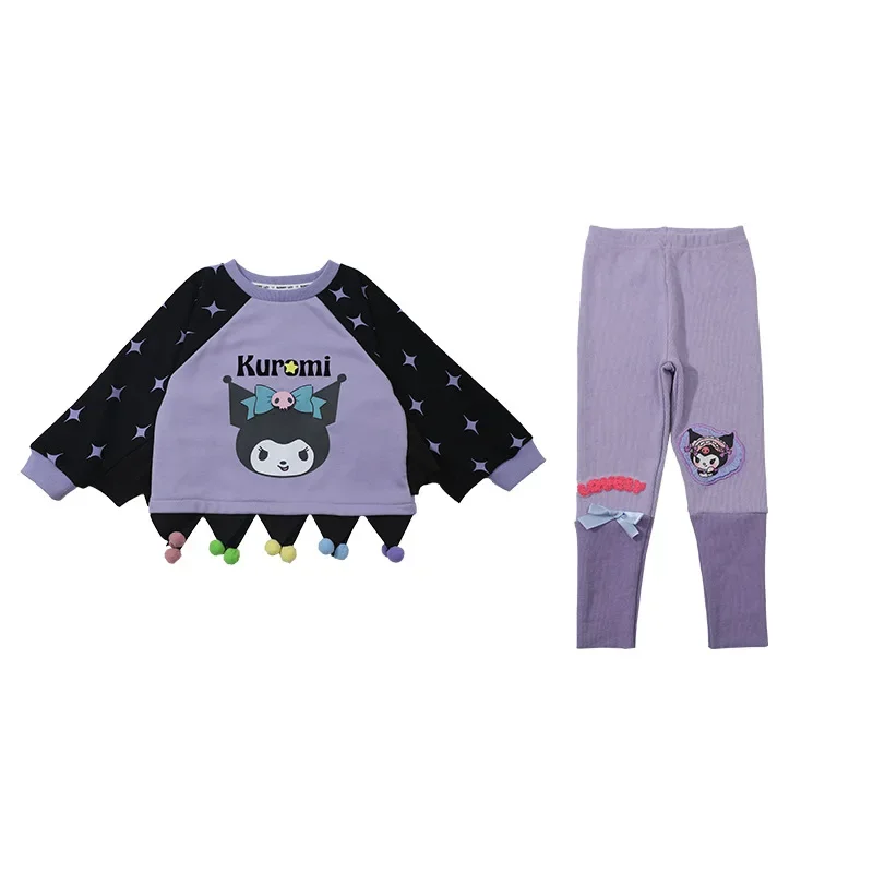 Anime Sanrio Girls Sweatshirt Suit Cartoon Kuromi Kids Wing Tops Cute Leggings Spring Autumn Fashion Kids Clothes Birthday Gifts