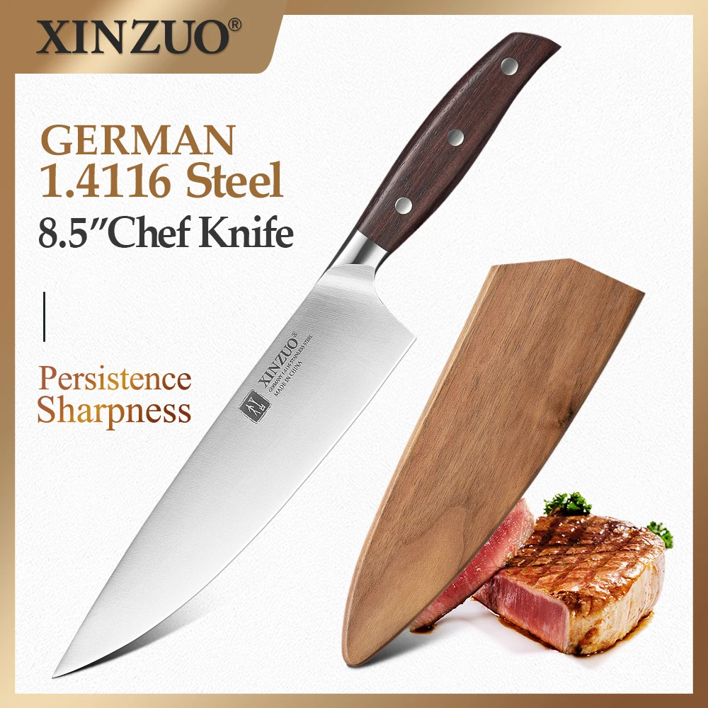 XINZUO 8'' Pro Chef Knife Germany Steel Kitchen Knife Cleaver Vegetable/Melon Red Sandalwood Handle Butcher's Knife