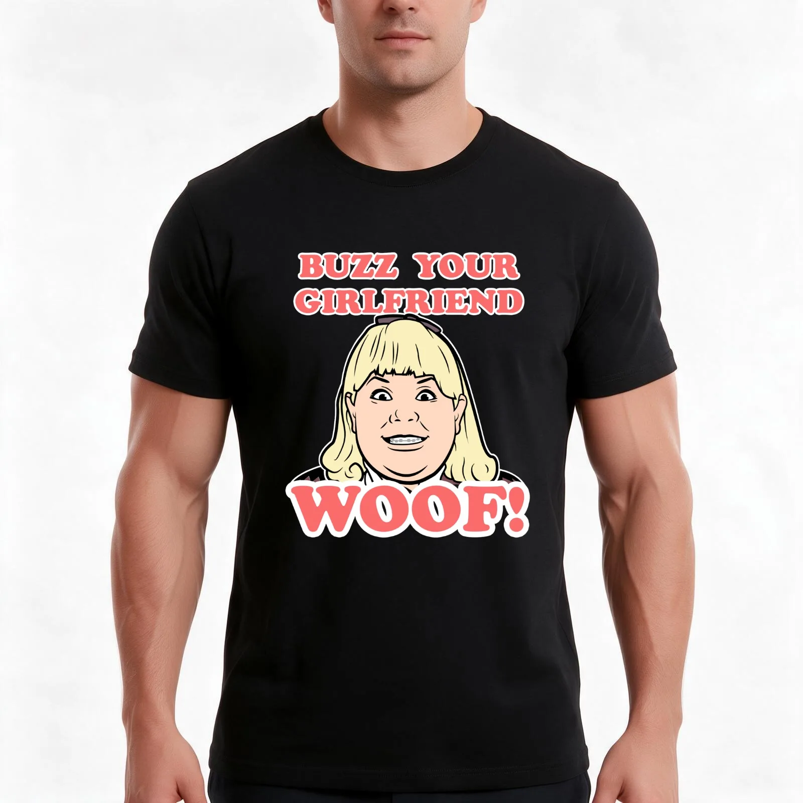 Buzz Girl Is Woof T-Shirt, Summer Casual Cotton Tee, Oversized Streetwear Tops, Vintage Graphic Print, Loose Fit Short Sleeve