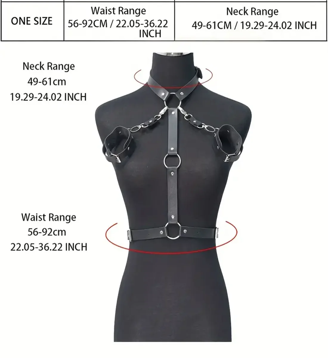 3pcs/set Ring Linked Waistband & Handcuffs Harness Set Rivet PU Leather Chest Harness Gothic Festival Rave Outfit For Women