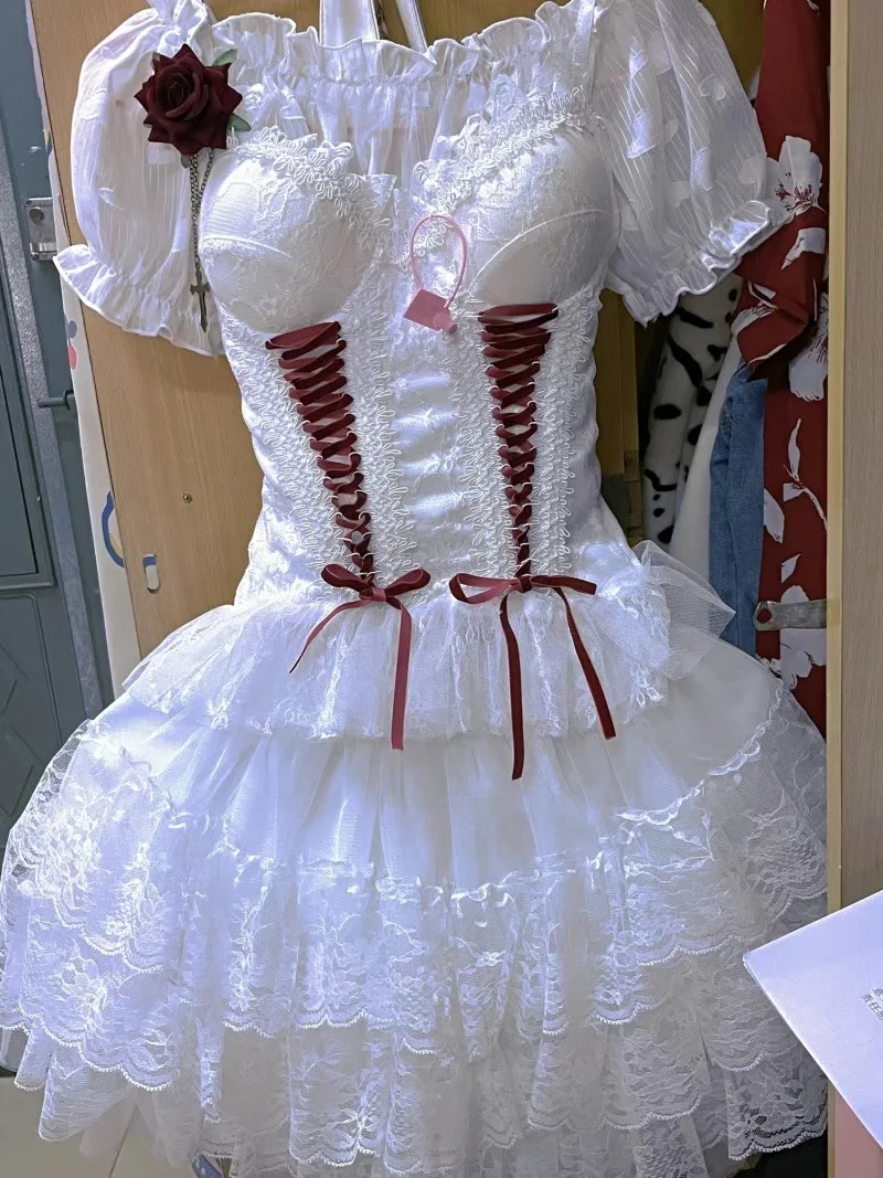 Streetwear y2k Rüschen Gothic Miniröcke Frauen süße Kawaii hohe Taille Spitze eine Linie Rock Sommer koreanische Mode schwarz Ballkleid