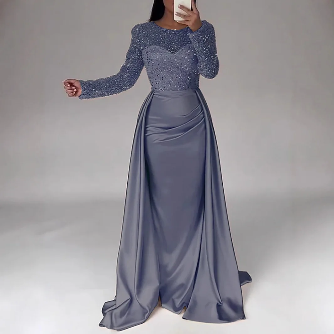 2025 Banchetto da donna a maniche lunghe Elegante Lady Host Anno-End Party Host Personalità Queen Abito da sera con paillettes