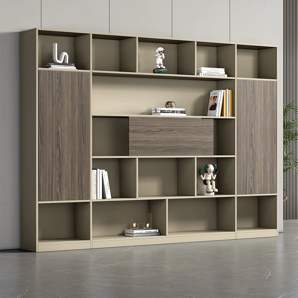 Modern Wooden Office Filing Cabinet with Sliding Doors & Storage Containers for School Workshop & Beauty Studio Organization