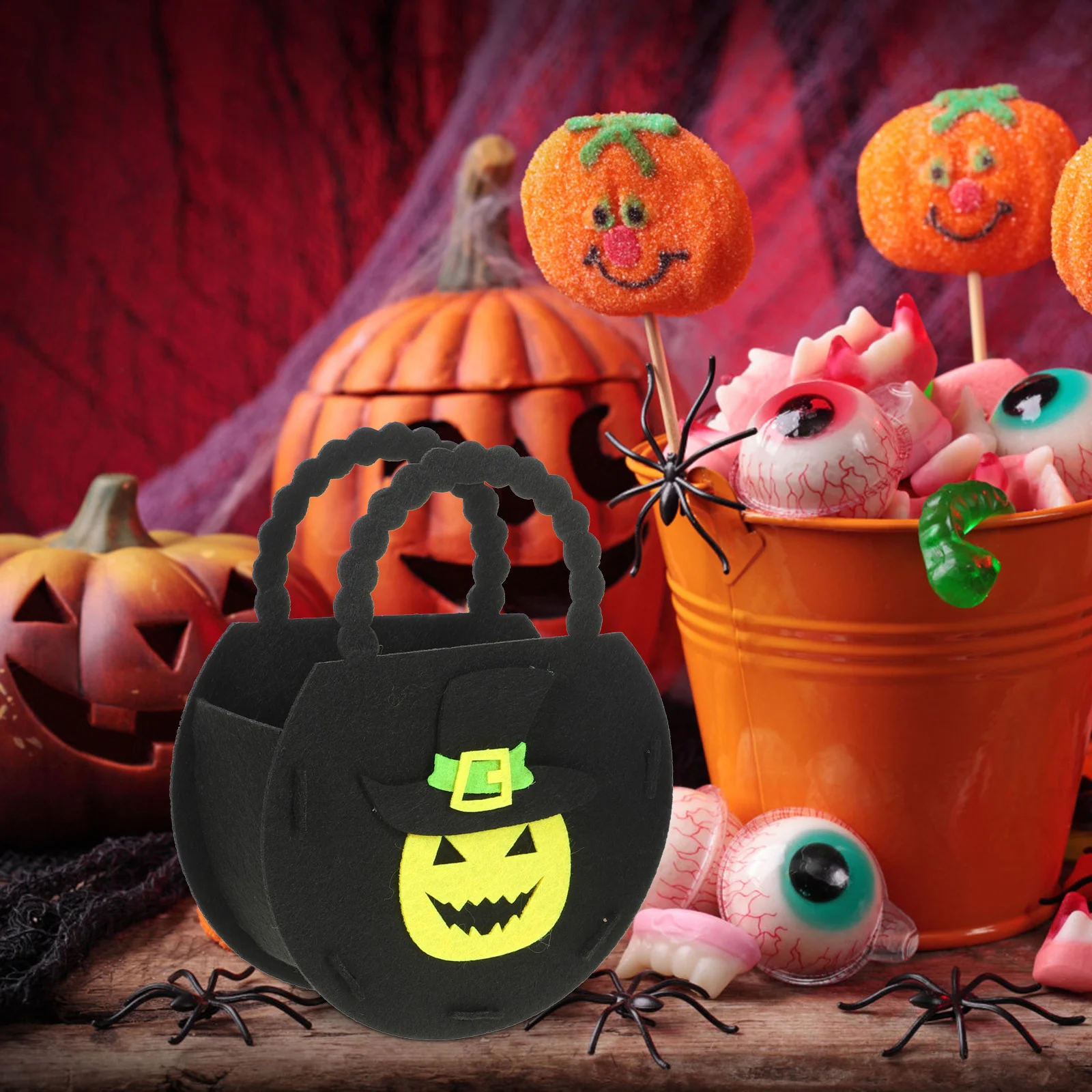4 buah tas hadiah untuk anak-anak Halloween ember dengan pegangan permen hadiah kantong labu