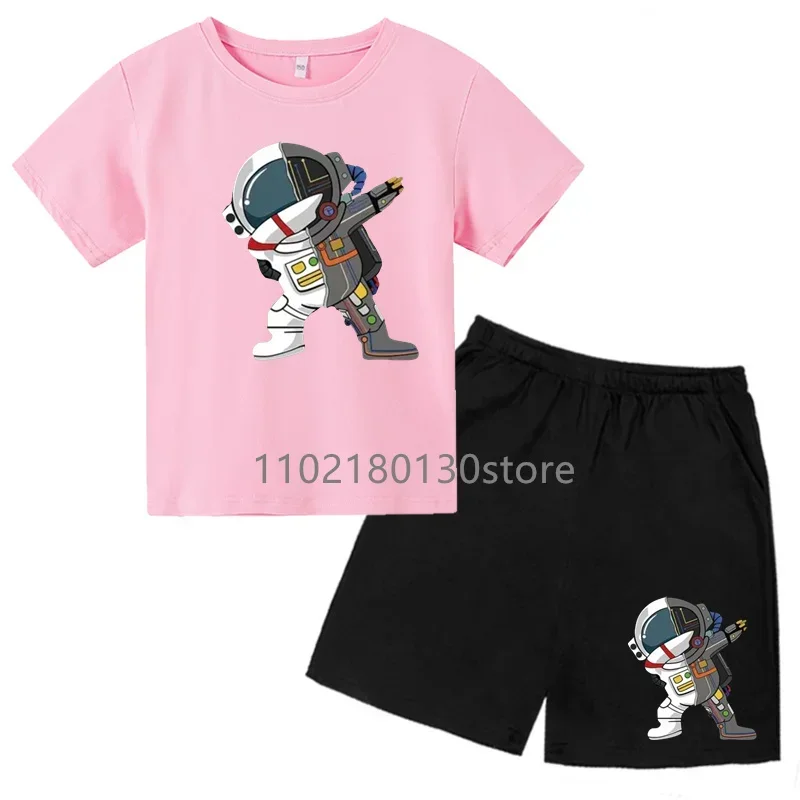 2024 New astronaut Cartoon Cute Pattern Printed T Shirt + Shorts set moda estiva per bambini manica corta 2 pezzi abiti