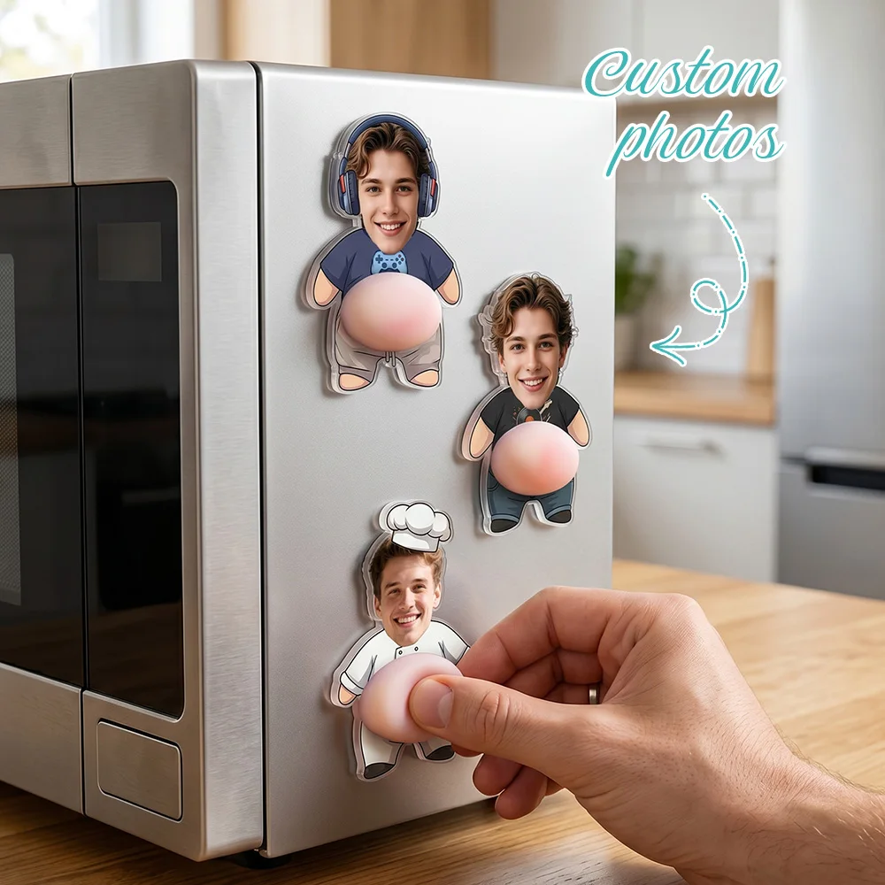 Personalized Hiker Photo Fridge Magnet, Outdoor Explorer Camper Design, Funny Belly Stress Relief Refrigerator Decor,