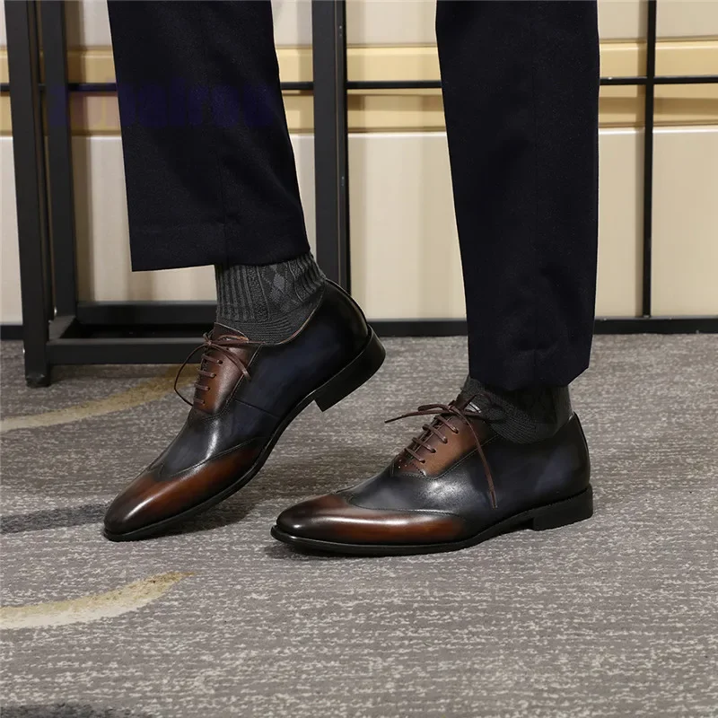 Colored Oxford Shoes Men's Shoes Handmade Wear-Resistant Rubber Soles Shoes Party Wedding Business Casual Leather Shoes