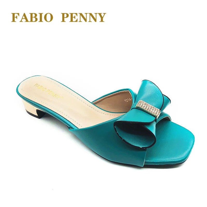 FABIO PENNY new bow design solid-color elegant party ladies\' low-heeled slippers and dinner party mid-heeled sandals