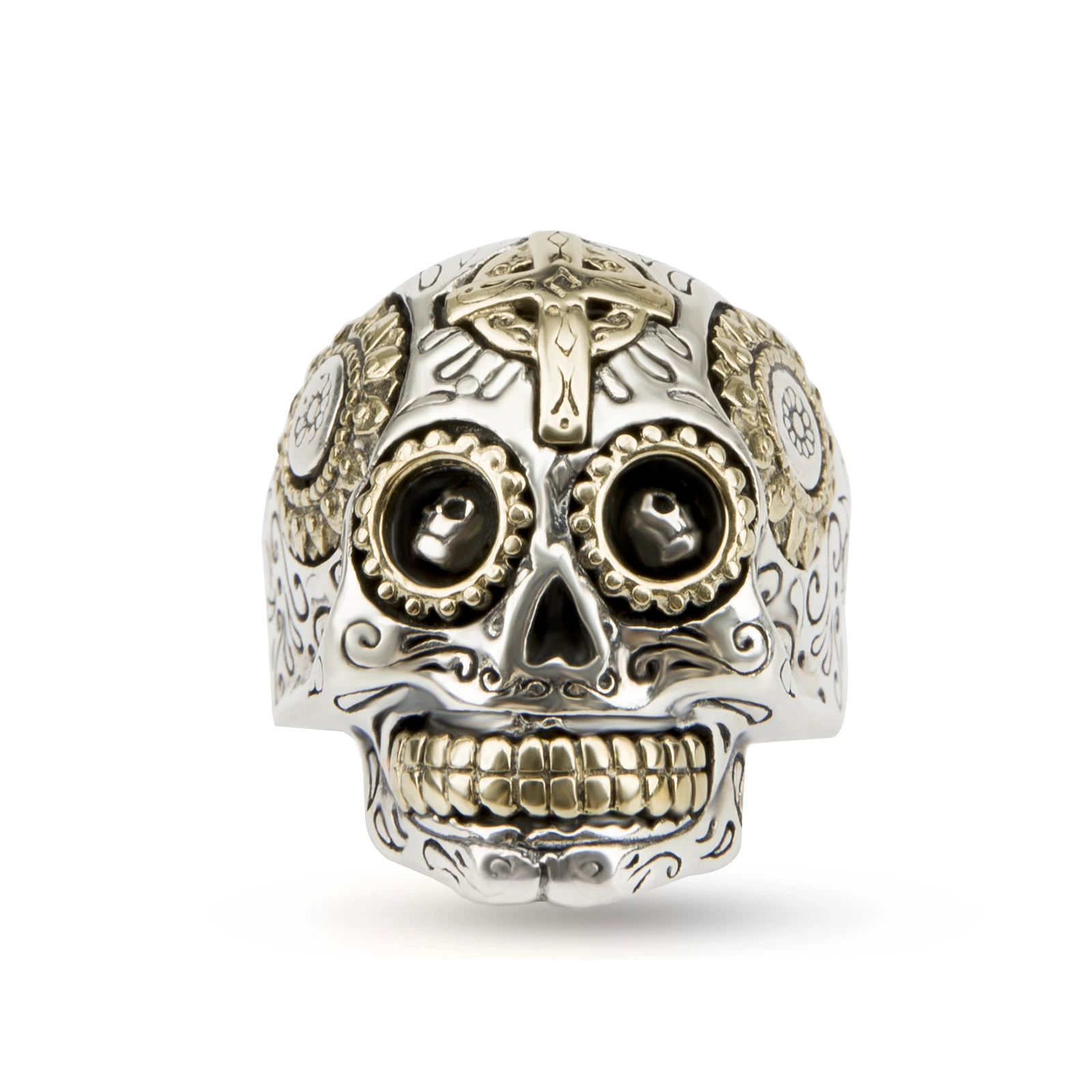 YYSuniee Solid  925 Sterling Silver Skull Rings for Men,Vintage Two-tone Dainty Skull and Crossbones Biker Rings for Men Women
