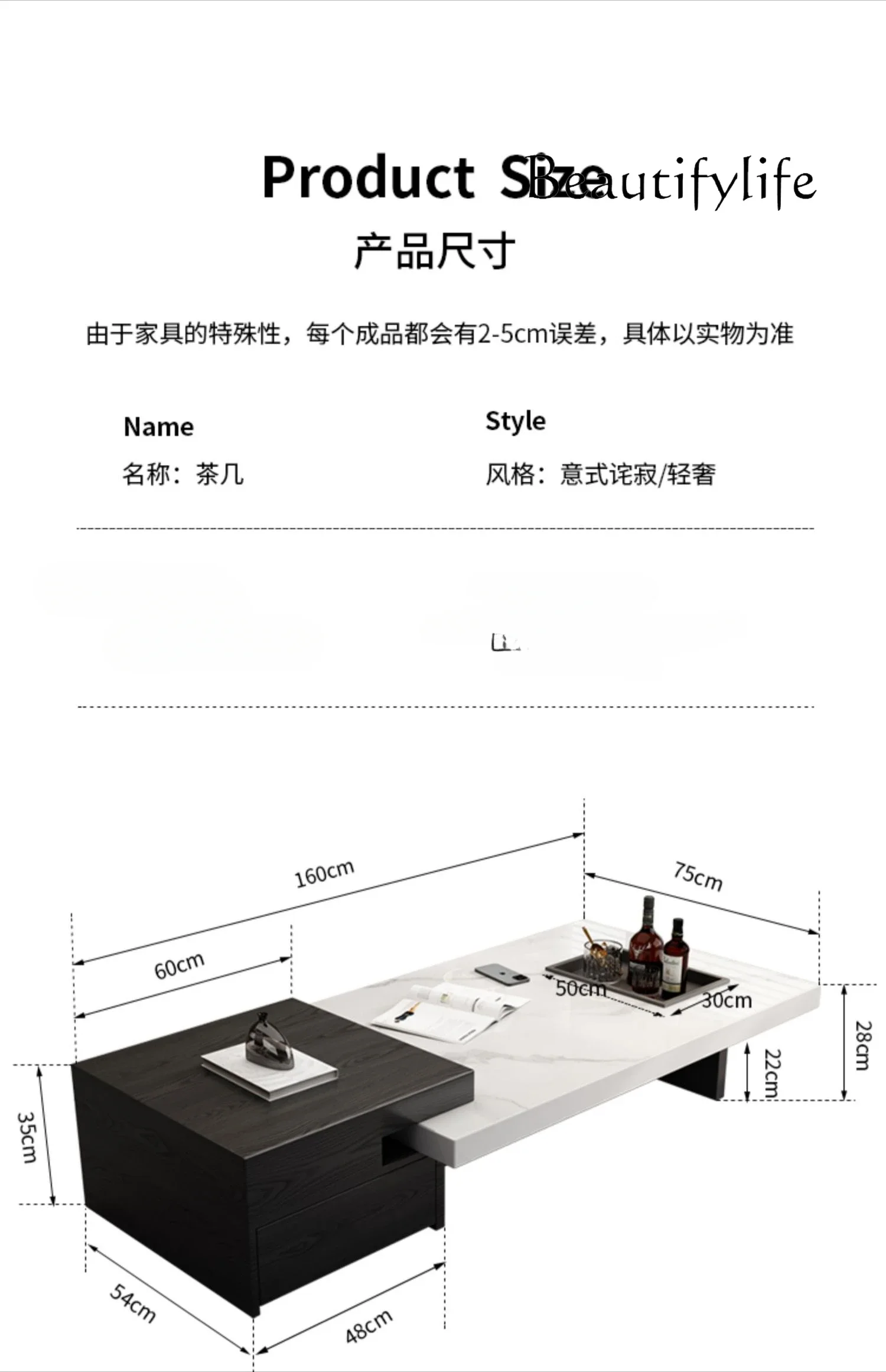 

Light luxury Italian minimalist rock slab coffee table living room size rectangular storage modern simplicity and high-end sense