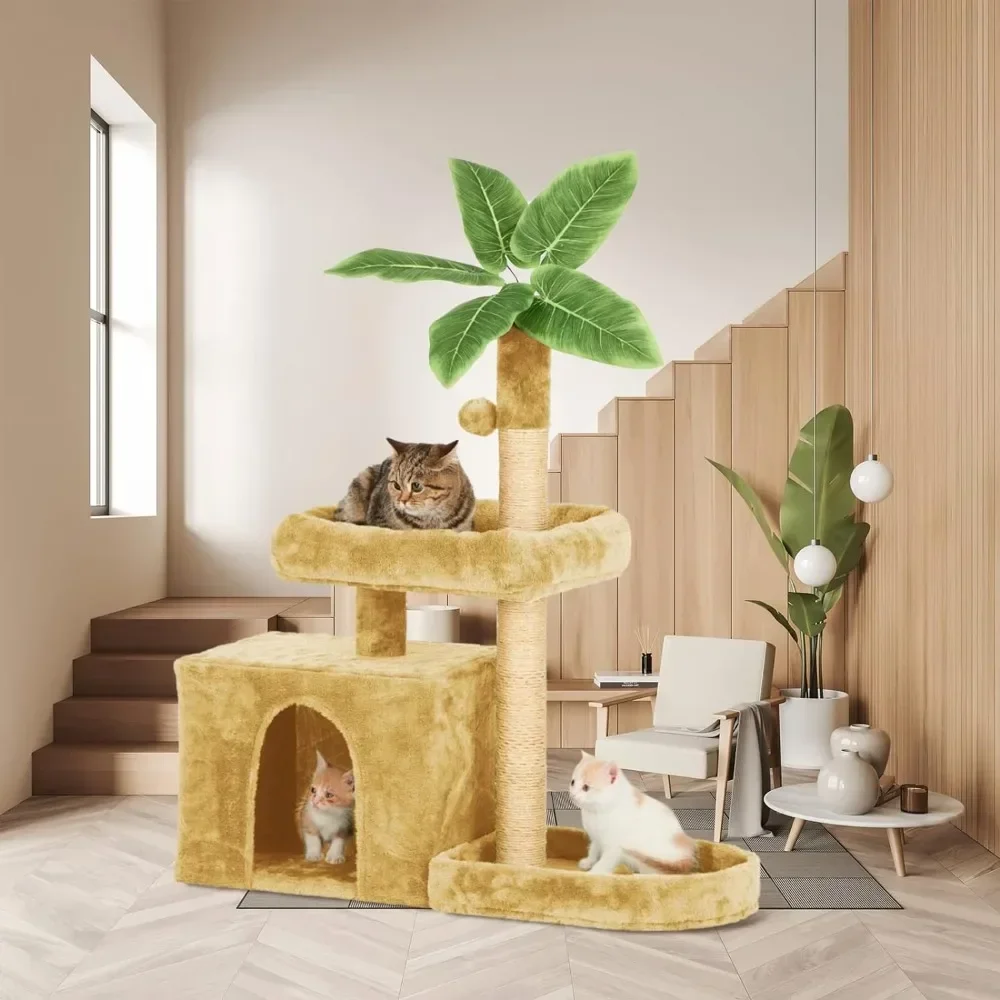 Arbre Confortable en Peluche pour Chat, Maison avec Boule à Accrocher, Design en Forme de Cuir oral elu, Produits pour Animaux de Compagnie, Maison et Jardin, Livraison Gratuite