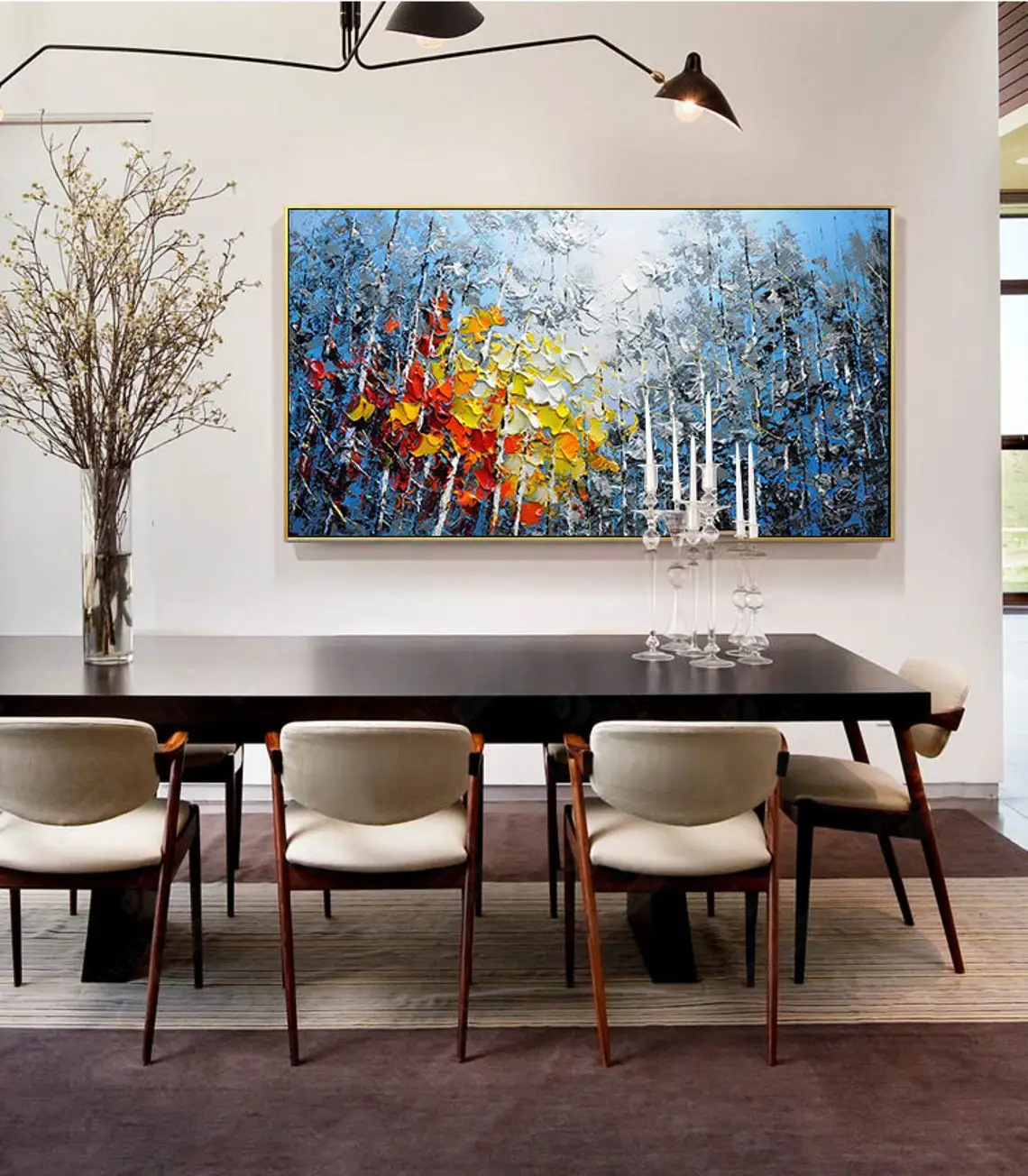 Large Hand Painted Oil Painting On Canvas Blue Sky&Colorful Forest Painting Living Room Wall Art Handmade Heavy Textured Artwork