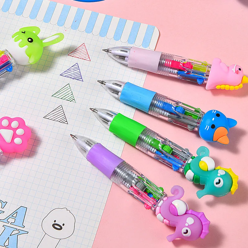 20Pcs/Lot Cute Cartoon Mini 4Colors Ballpoint Pen Kawaii Animal Bunny Cat Multicolor Press Pens for Writing Kids Gift Stationery