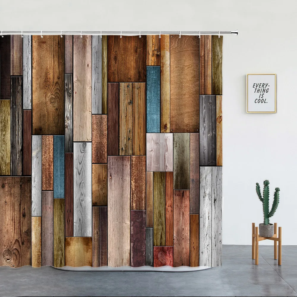 Rustic Shower Curtains Wooden Barn Door in Stone Farmhouse Image Vintage Desgin Rural Art Architecture Fabric Bathroom Decor Set