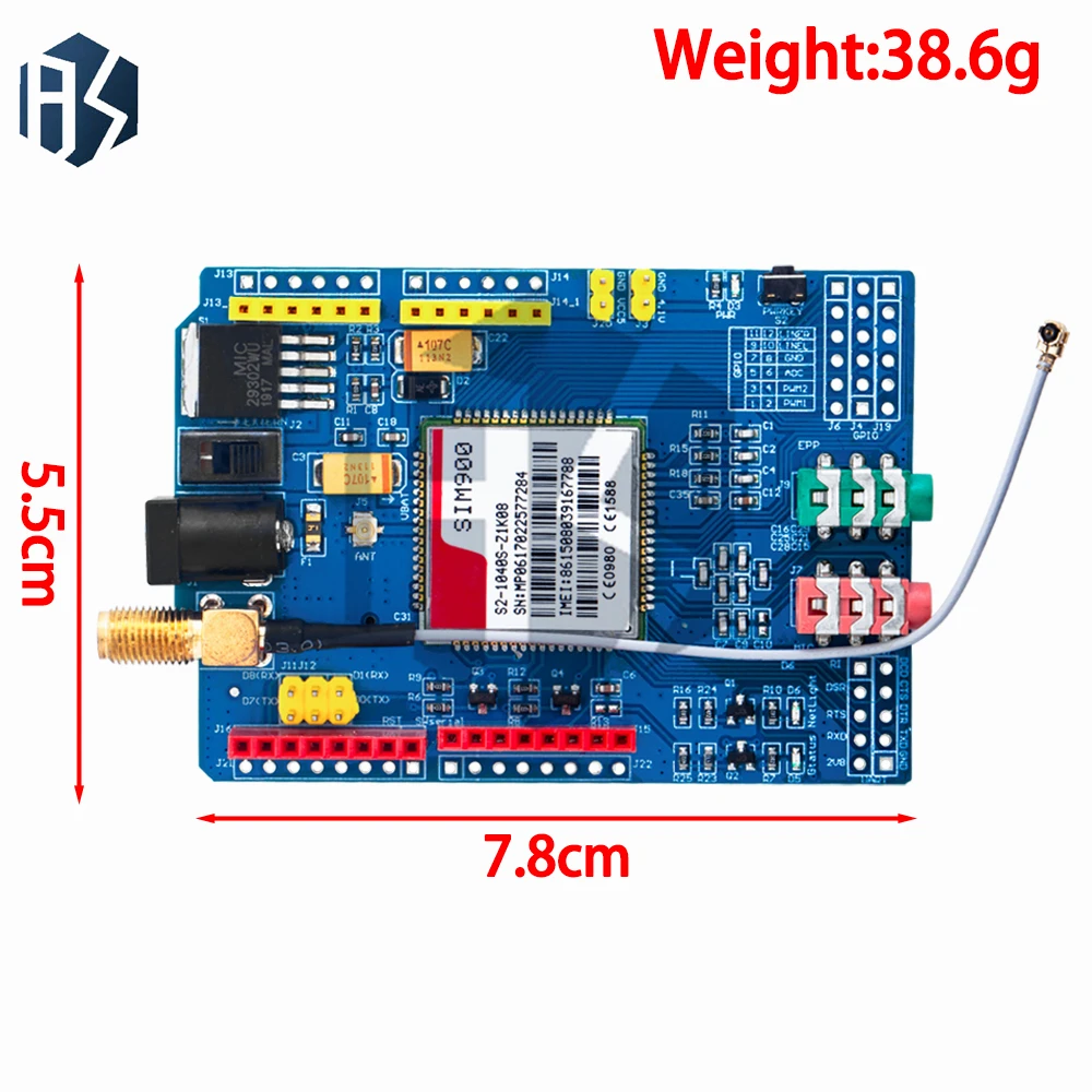 ‌SIM900 Quad-Band GSM/GPRS Module Kit - 850/900/1800/1900MHz Ultra-Compact Development Board with SMA Antenna for Arduino