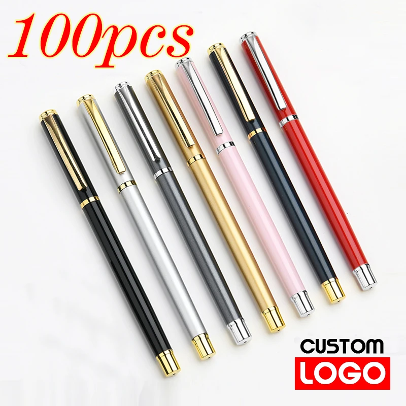 

100pcs Metal Advertising Pen Gel Pen Business Signature Pen Custom Logo Lettering Engraved Name School Office Supplies Wholesale