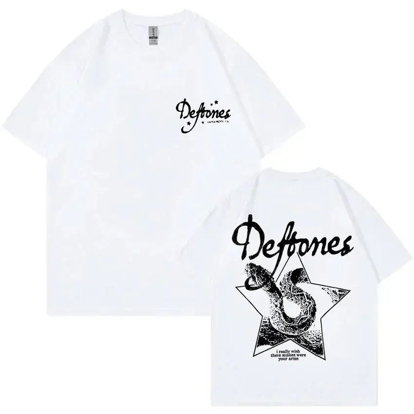 روك باند ديفتونز الموسيقى الخاصة الجرافيك تي شيرت ثعبان طباعة تي شيرت الرجال النساء عادية القطن تي شيرت تقليدي المتضخم التي شيرت