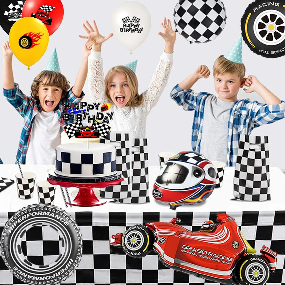 Race Car Party Happy Birthday Banner Foil Car Wheels Balloons Cake Toppers for Boys Kids Formula 1 Racing Party Decors Supplies