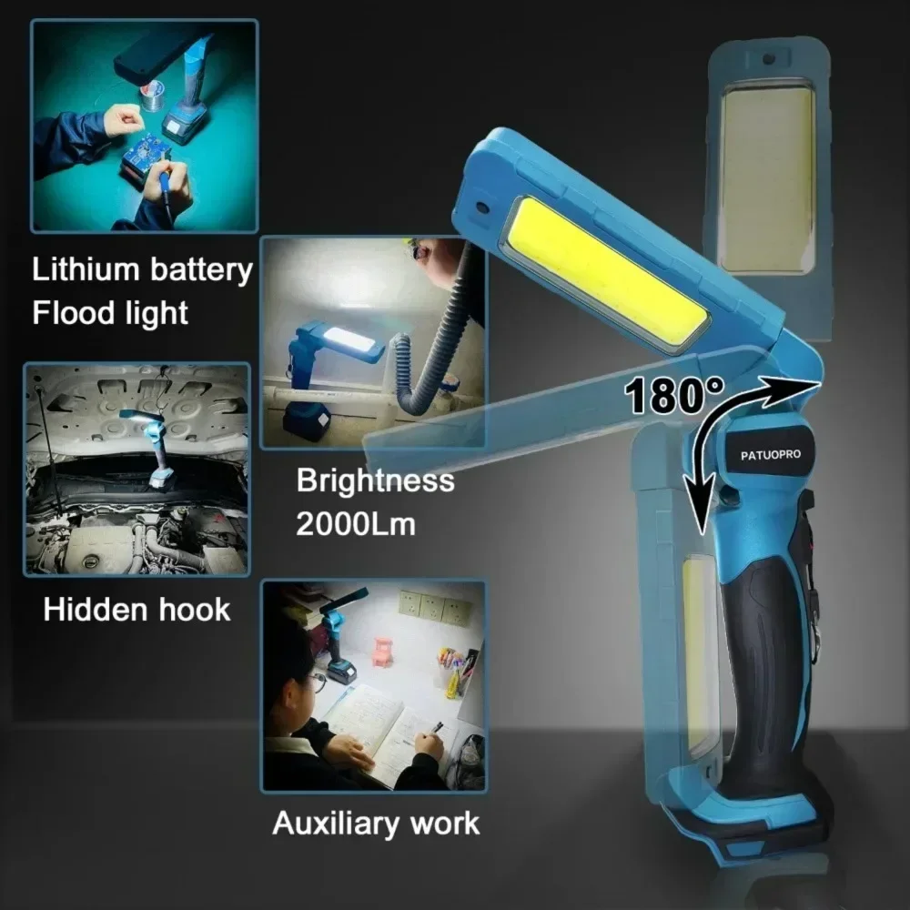 Rechargeable Cordless LED Flashlight Portable Work Light Handheld Spotlight Fit Outdoor Lighting Makita 18v Battery(No Battery)