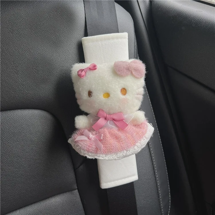 Sanrios accesorios de Interior de coche Anime Hellokittys cinturón de seguridad de coche cubierta de hombro lindo cinturón de seguridad ajustar cojín de felpa hombro