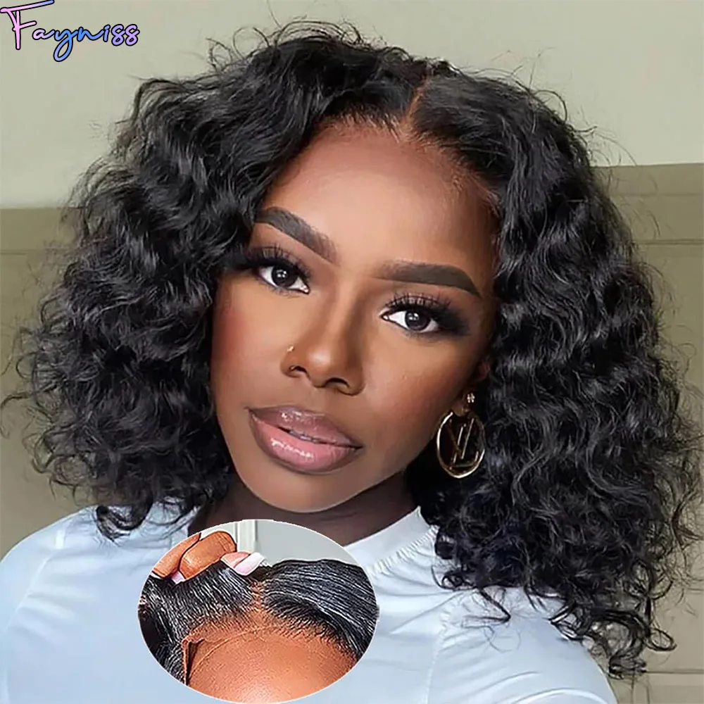 

Парик Deep Wave Wear and Go Glueless Bob, человеческие волосы, плотность 180%, предварительно выщипанные, предварительно вырезанные, 5x5, парики с кружевной застежкой, человеческие волосы для женщин